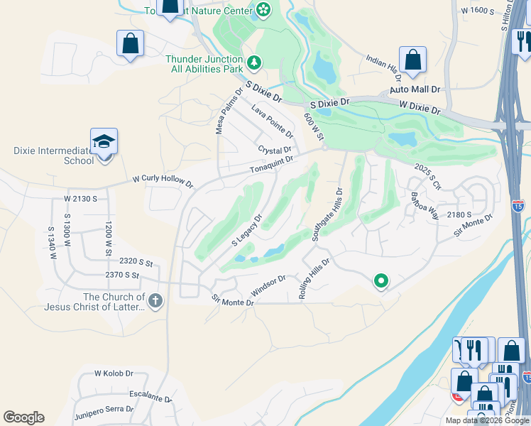 map of restaurants, bars, coffee shops, grocery stores, and more near 2163 S Legacy Dr in St George