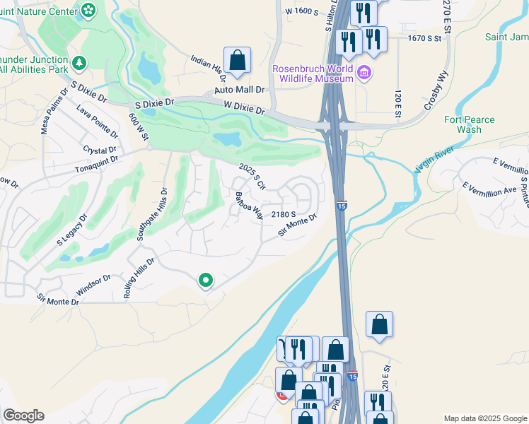map of restaurants, bars, coffee shops, grocery stores, and more near 261 Oasis Drive in St. George