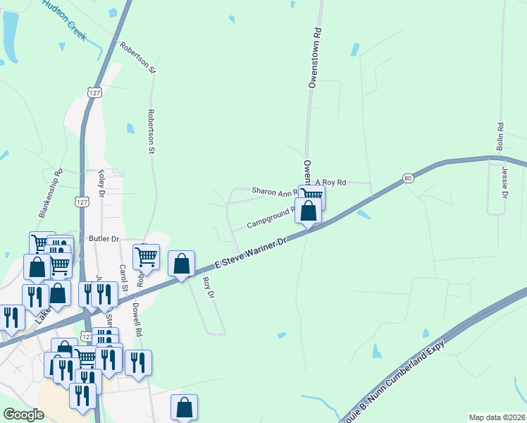 map of restaurants, bars, coffee shops, grocery stores, and more near 101-243 Campground Road in Russell Springs