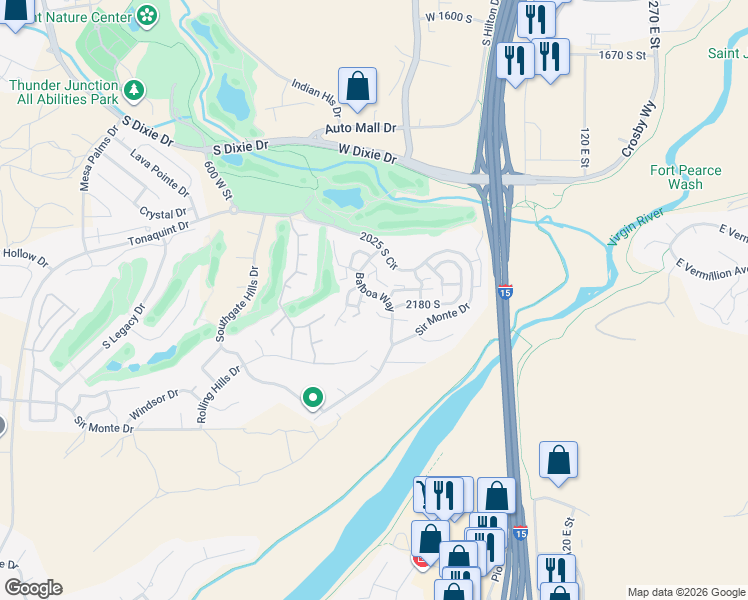 map of restaurants, bars, coffee shops, grocery stores, and more near 2158 Balboa Way in St. George