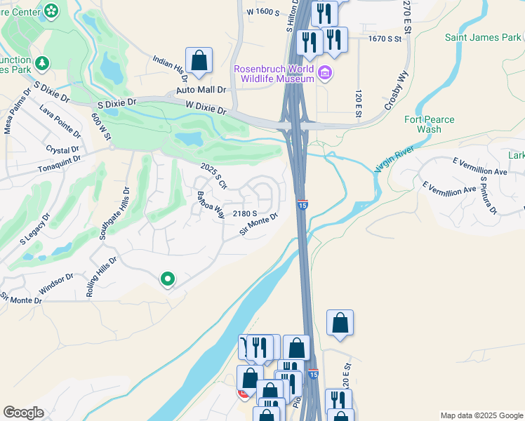 map of restaurants, bars, coffee shops, grocery stores, and more near 199 West 2025 South in St. George