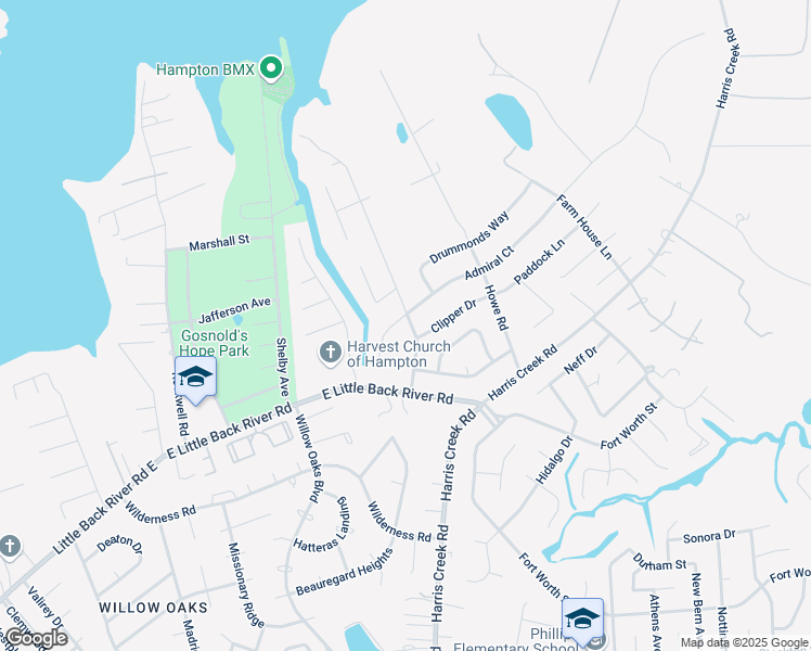 map of restaurants, bars, coffee shops, grocery stores, and more near 115 Commodore Drive in Hampton
