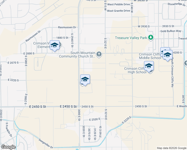 map of restaurants, bars, coffee shops, grocery stores, and more near East Crimson Circle in St. George