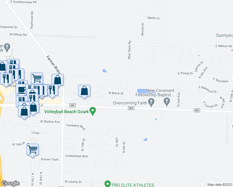 map of restaurants, bars, coffee shops, grocery stores, and more near 5592 North Green Lane in Ozark