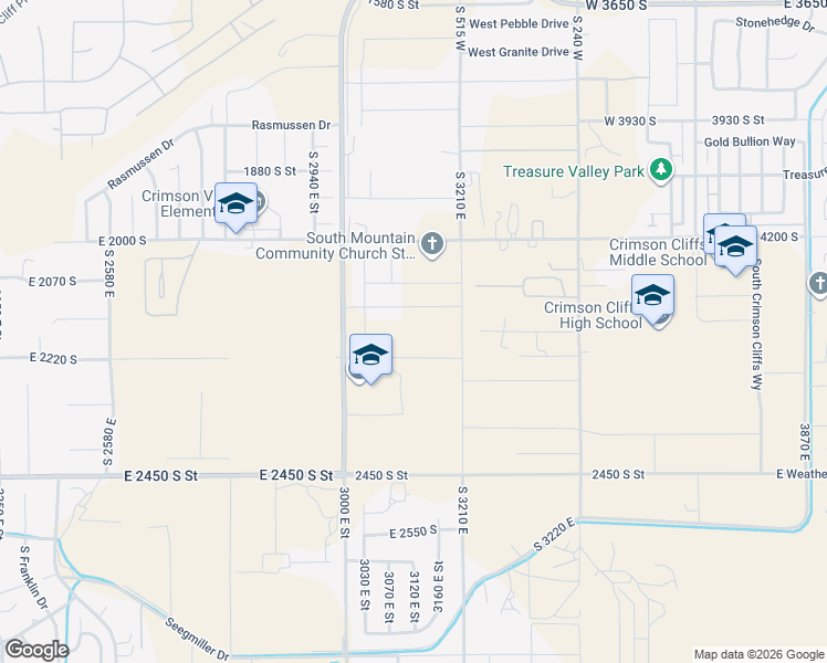 map of restaurants, bars, coffee shops, grocery stores, and more near East Crimson Circle in St. George