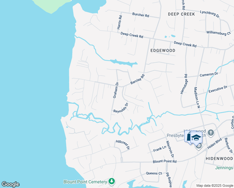 map of restaurants, bars, coffee shops, grocery stores, and more near 28 Graham Drive in Newport News