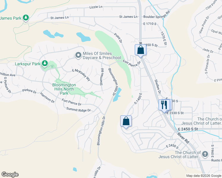 map of restaurants, bars, coffee shops, grocery stores, and more near 1180 East Sherman Circle in St. George