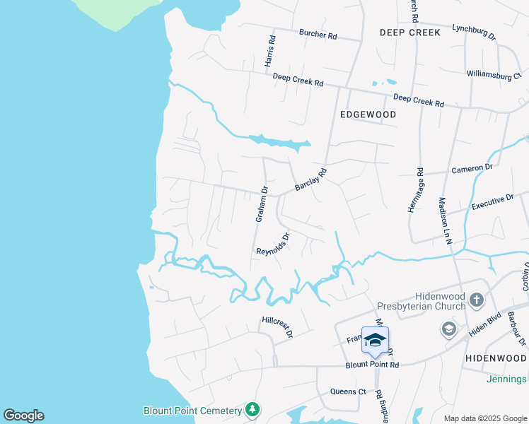map of restaurants, bars, coffee shops, grocery stores, and more near 28 Graham Drive in Newport News