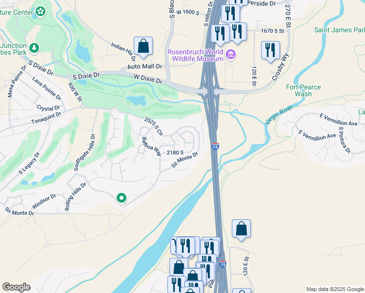 map of restaurants, bars, coffee shops, grocery stores, and more near 199 West 2025 South in St. George