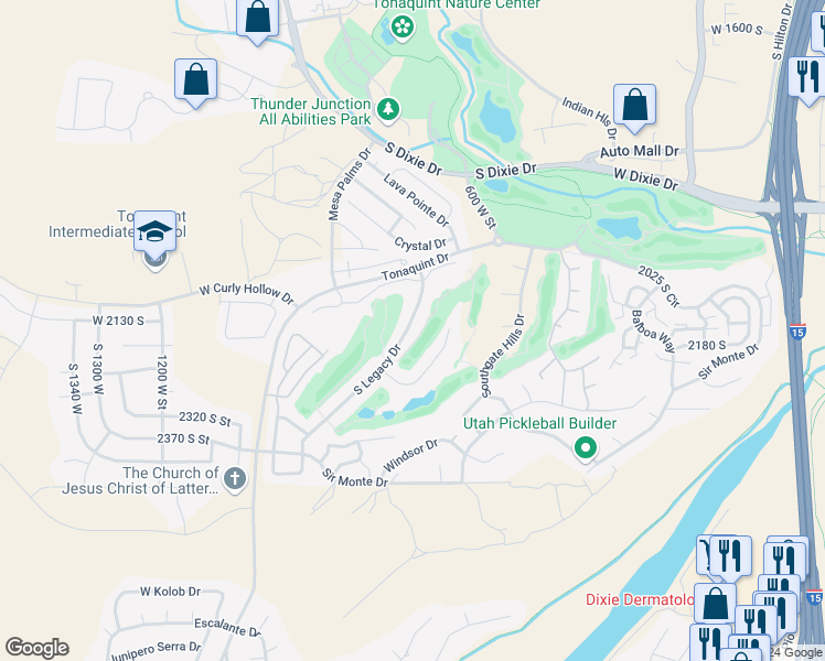 map of restaurants, bars, coffee shops, grocery stores, and more near 2145 South Legacy Drive in St. George