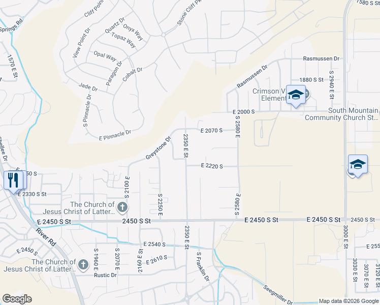 map of restaurants, bars, coffee shops, grocery stores, and more near 2169 South 2350 East Street in St. George