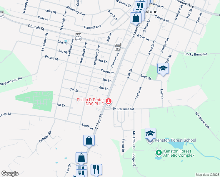map of restaurants, bars, coffee shops, grocery stores, and more near 813-815 South Main Street in Blackstone