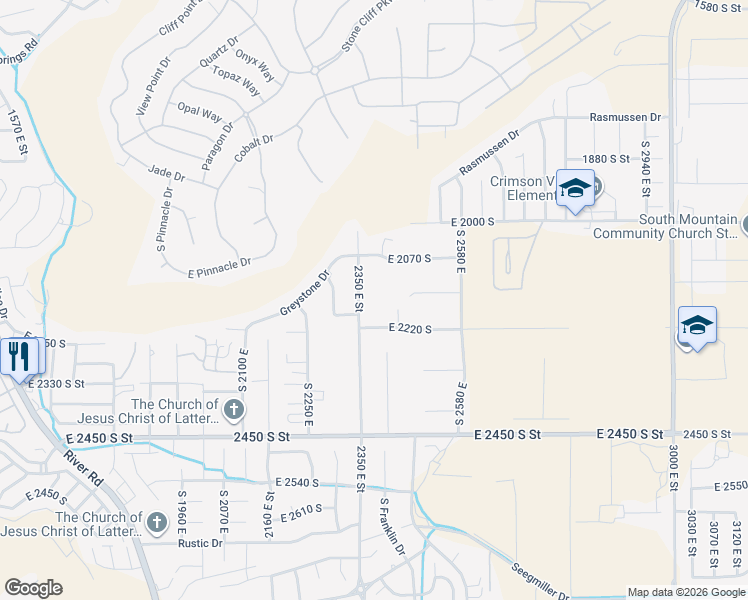map of restaurants, bars, coffee shops, grocery stores, and more near 2169 South 2350 East Street in St. George