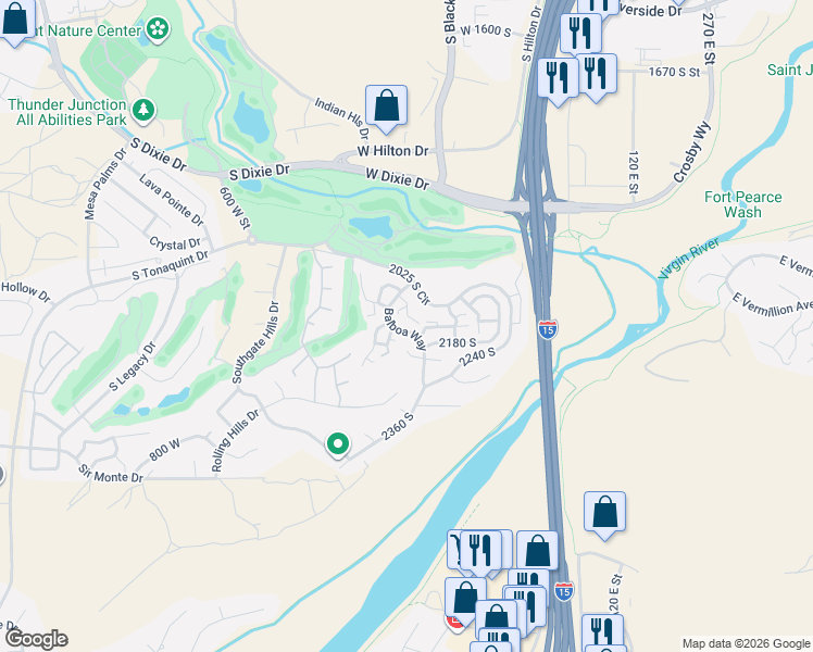 map of restaurants, bars, coffee shops, grocery stores, and more near 2150 Balboa Way in St. George