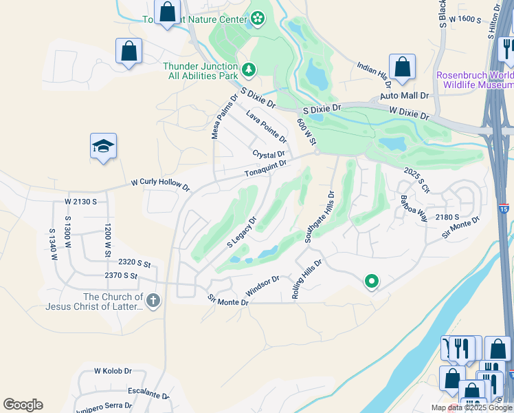 map of restaurants, bars, coffee shops, grocery stores, and more near 2163 South Legacy Drive in St. George