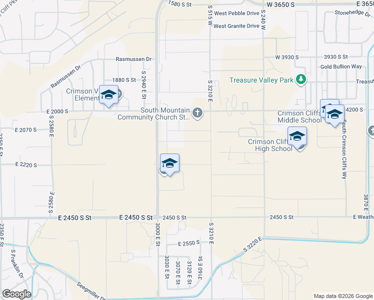 map of restaurants, bars, coffee shops, grocery stores, and more near East Crimson Circle in St. George