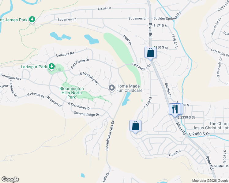 map of restaurants, bars, coffee shops, grocery stores, and more near 1151 East Sherman Circle in St. George