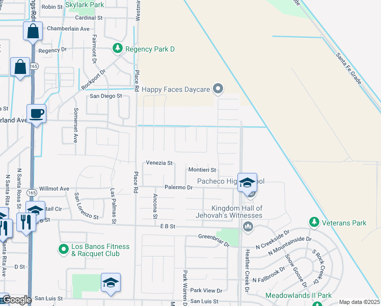 map of restaurants, bars, coffee shops, grocery stores, and more near 443 Barrett Lane in Los Banos