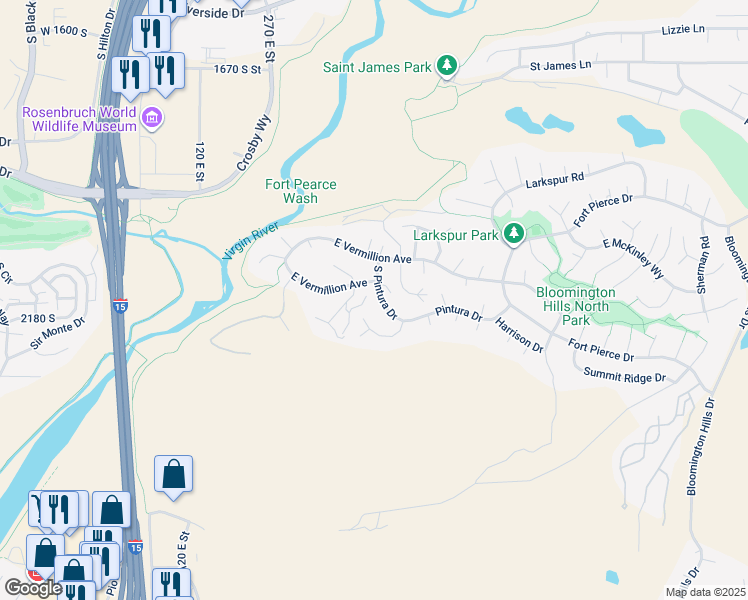 map of restaurants, bars, coffee shops, grocery stores, and more near 499 Paintbrush Way in St George