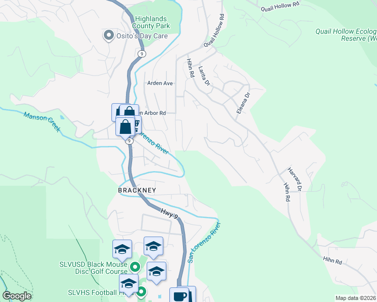 map of restaurants, bars, coffee shops, grocery stores, and more near 323 Tipping Way in Ben Lomond