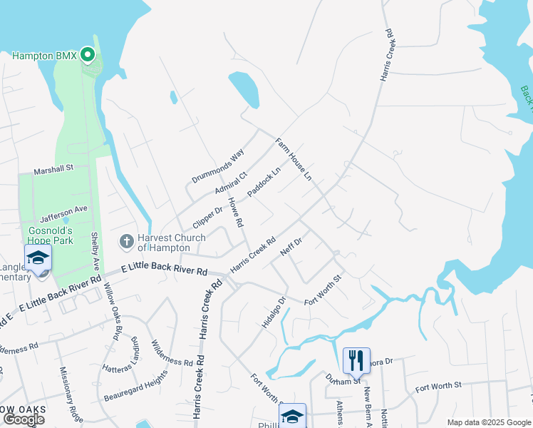 map of restaurants, bars, coffee shops, grocery stores, and more near 18 Hunter Trce in Hampton