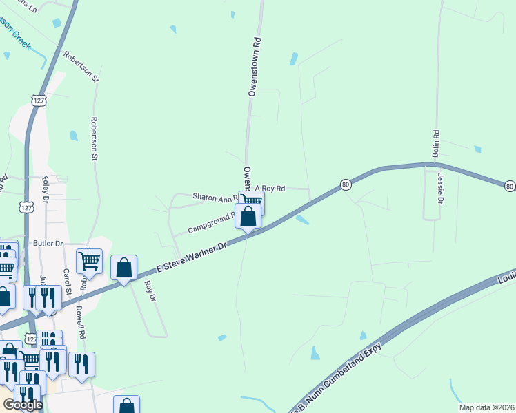 map of restaurants, bars, coffee shops, grocery stores, and more near Owenstown Road in Russell Springs