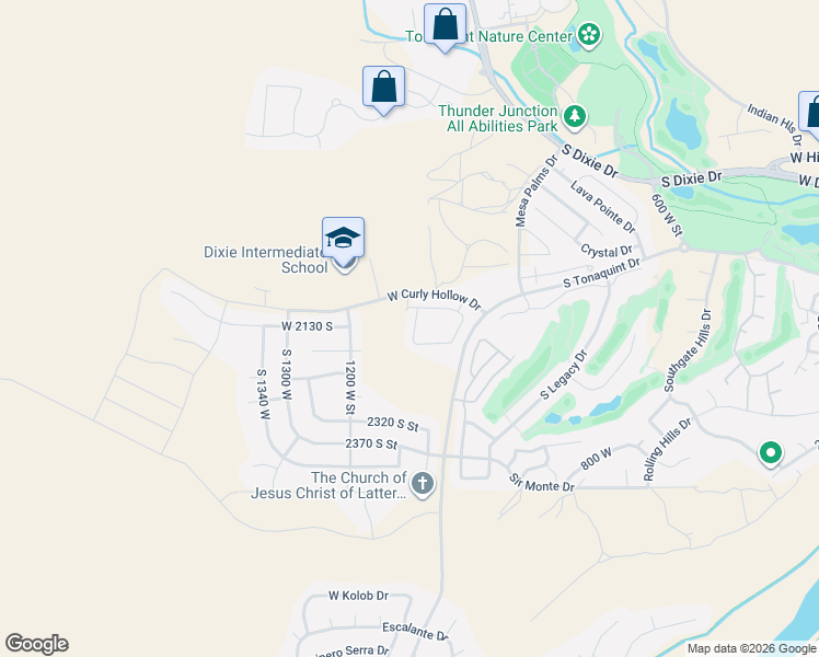 map of restaurants, bars, coffee shops, grocery stores, and more near 1001 West Curly Hollow Drive in St. George
