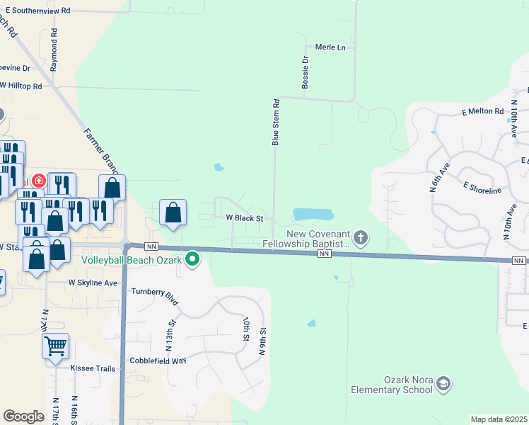 map of restaurants, bars, coffee shops, grocery stores, and more near 5551-5593 North Gold Lane in Ozark