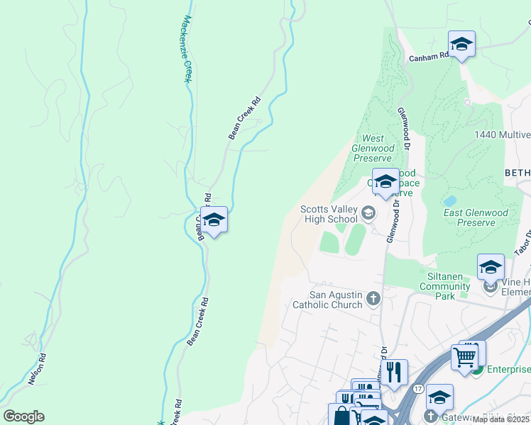 map of restaurants, bars, coffee shops, grocery stores, and more near 2236 Bean Creek Road in Scotts Valley