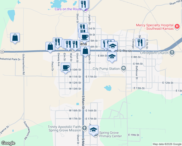 map of restaurants, bars, coffee shops, grocery stores, and more near 901-999 Joplin in Galena