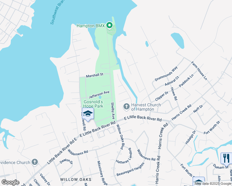 map of restaurants, bars, coffee shops, grocery stores, and more near 12 Still Harbor Court in Hampton