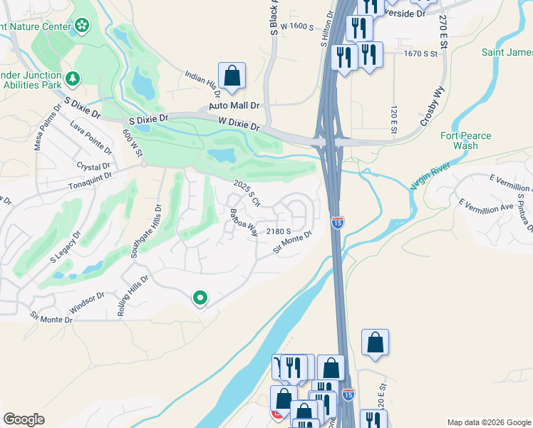 map of restaurants, bars, coffee shops, grocery stores, and more near 255 West 2025 South in St. George