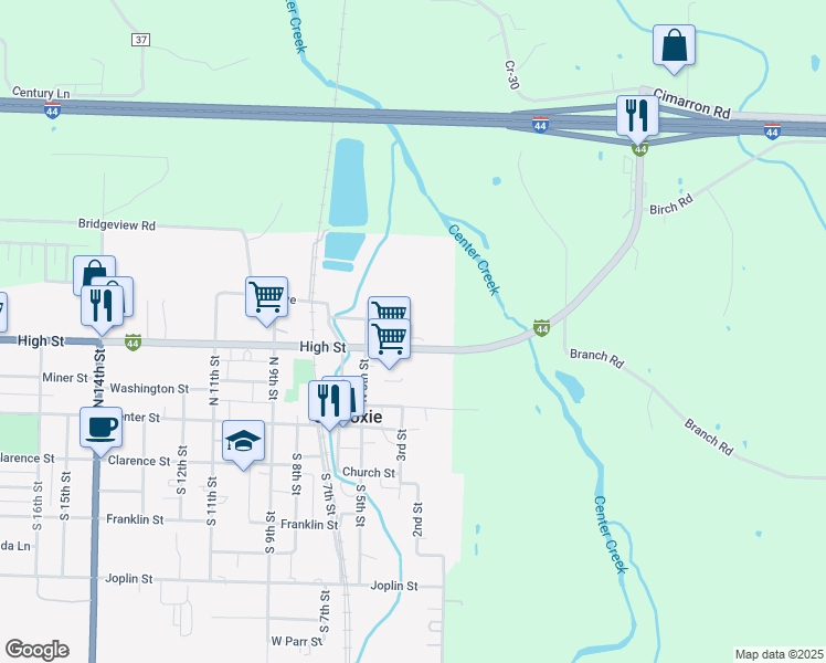 map of restaurants, bars, coffee shops, grocery stores, and more near 308 North 5th Street in Sarcoxie