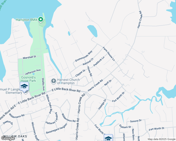 map of restaurants, bars, coffee shops, grocery stores, and more near 1060 Clipper Drive in Hampton