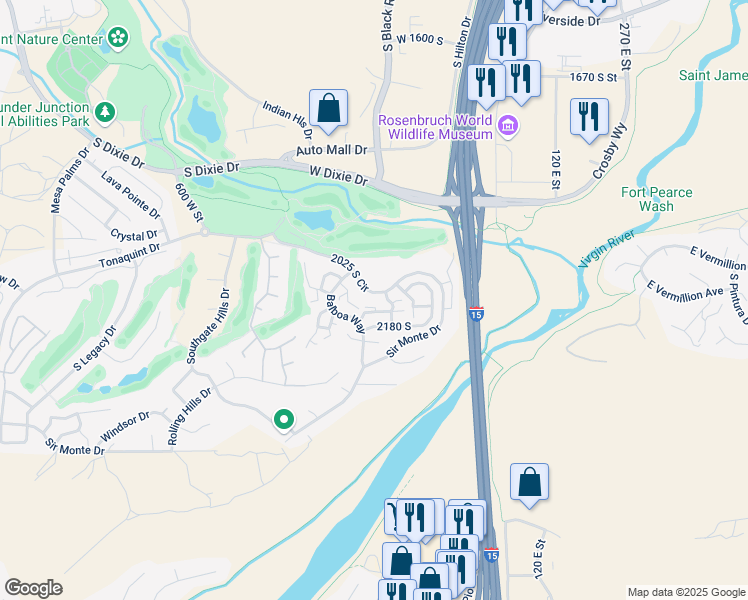 map of restaurants, bars, coffee shops, grocery stores, and more near 280 West 2025 South in St. George