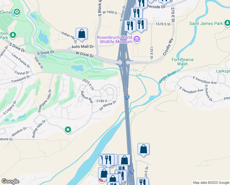 map of restaurants, bars, coffee shops, grocery stores, and more near 199 West 2025 South in St. George