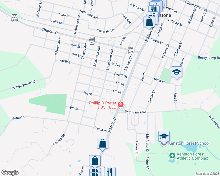 map of restaurants, bars, coffee shops, grocery stores, and more near 303 5th Street in Blackstone