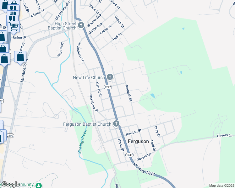 map of restaurants, bars, coffee shops, grocery stores, and more near 305 Sherman Avenue in Ferguson