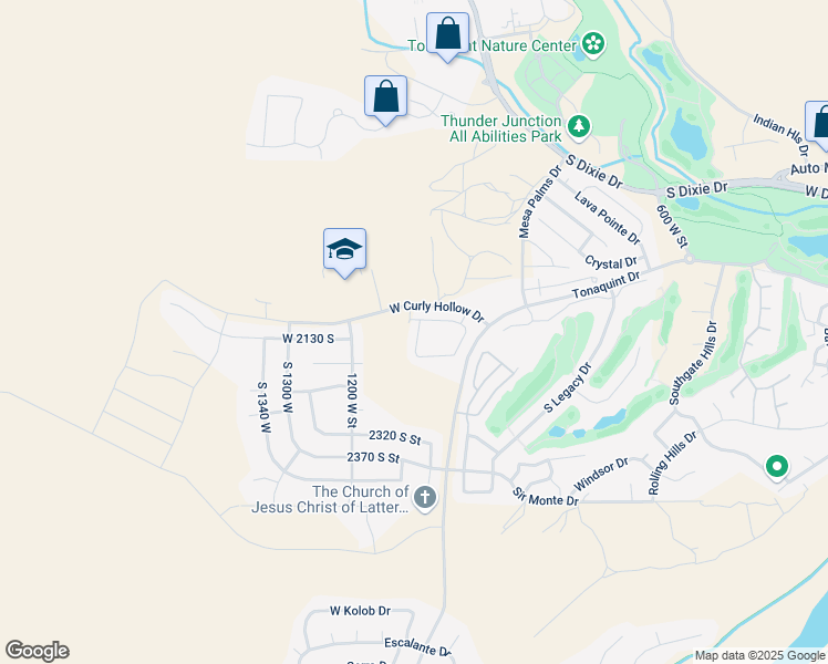 map of restaurants, bars, coffee shops, grocery stores, and more near 1001 West Curly Hollow Drive in St. George