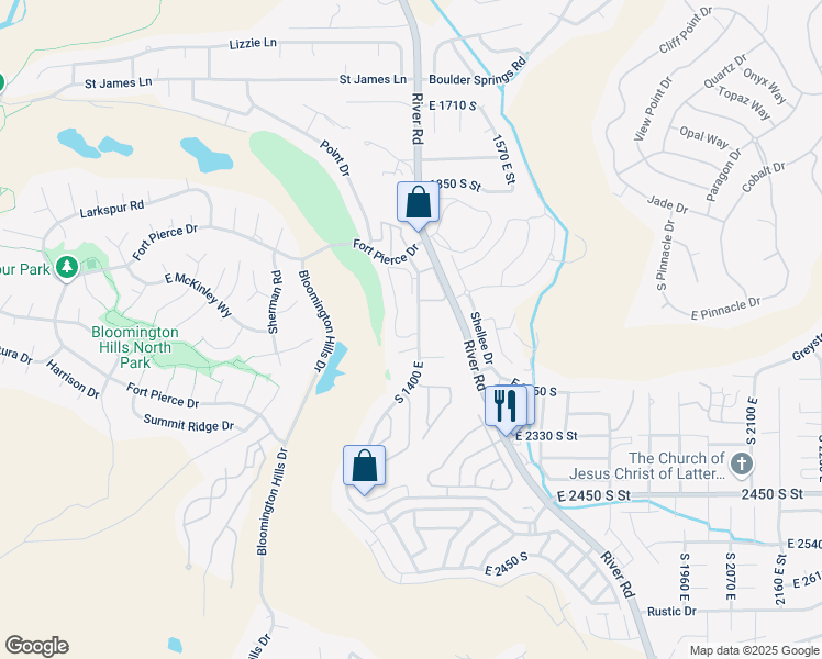 map of restaurants, bars, coffee shops, grocery stores, and more near 2050 South 1400 East in St. George