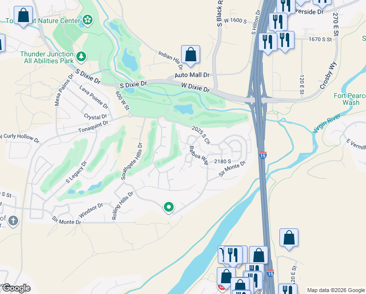 map of restaurants, bars, coffee shops, grocery stores, and more near 300 West 2025 South in St. George