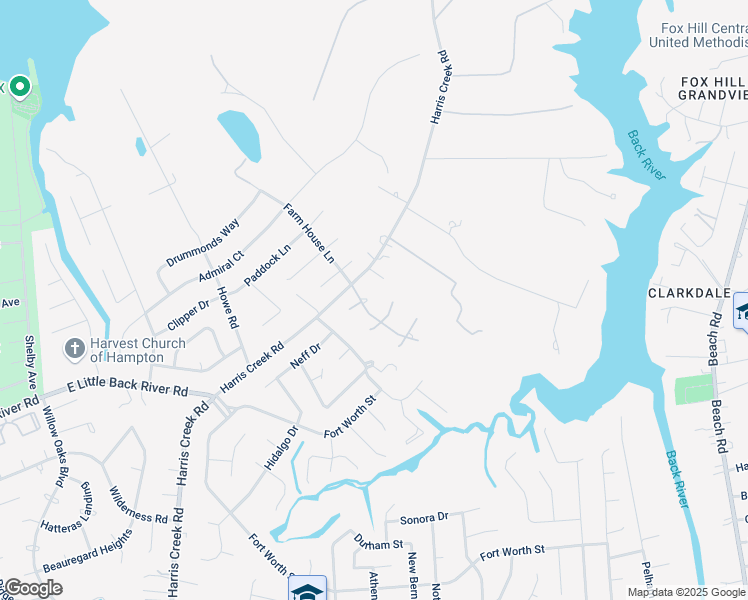 map of restaurants, bars, coffee shops, grocery stores, and more near 1 South Farm House Lane in Hampton