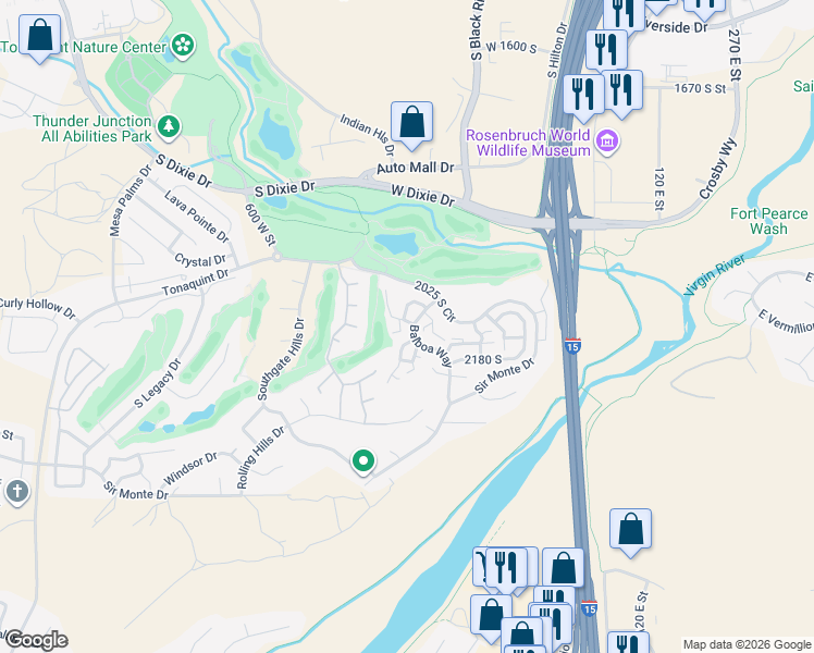 map of restaurants, bars, coffee shops, grocery stores, and more near 3 Balboa Way in St. George