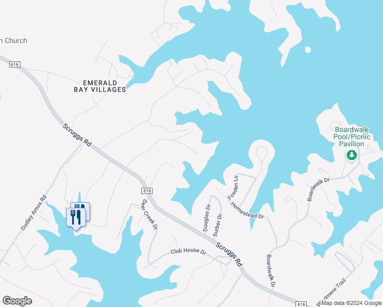 map of restaurants, bars, coffee shops, grocery stores, and more near 400 Baywood Drive in Moneta