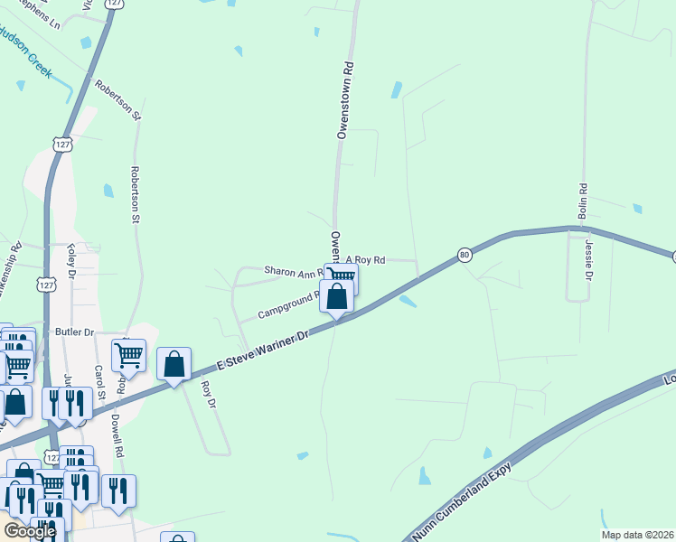 map of restaurants, bars, coffee shops, grocery stores, and more near Owenstown Road in Russell Springs