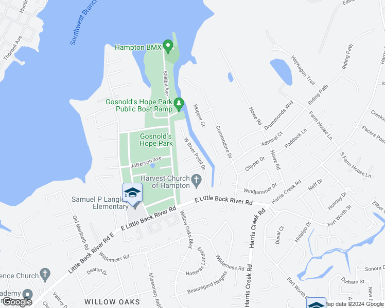 map of restaurants, bars, coffee shops, grocery stores, and more near 2 Still Harbor Court in Hampton