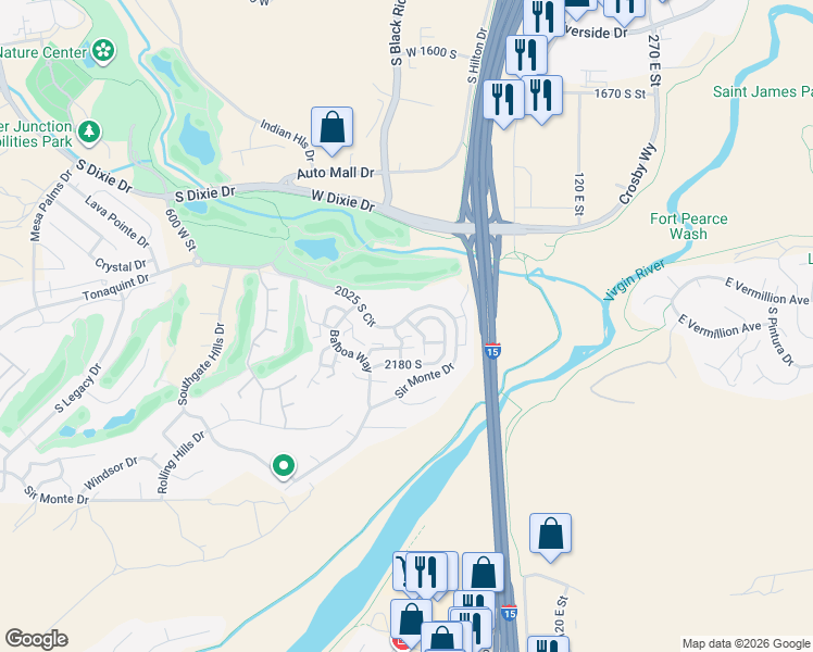 map of restaurants, bars, coffee shops, grocery stores, and more near 199 West 2025 South in St. George