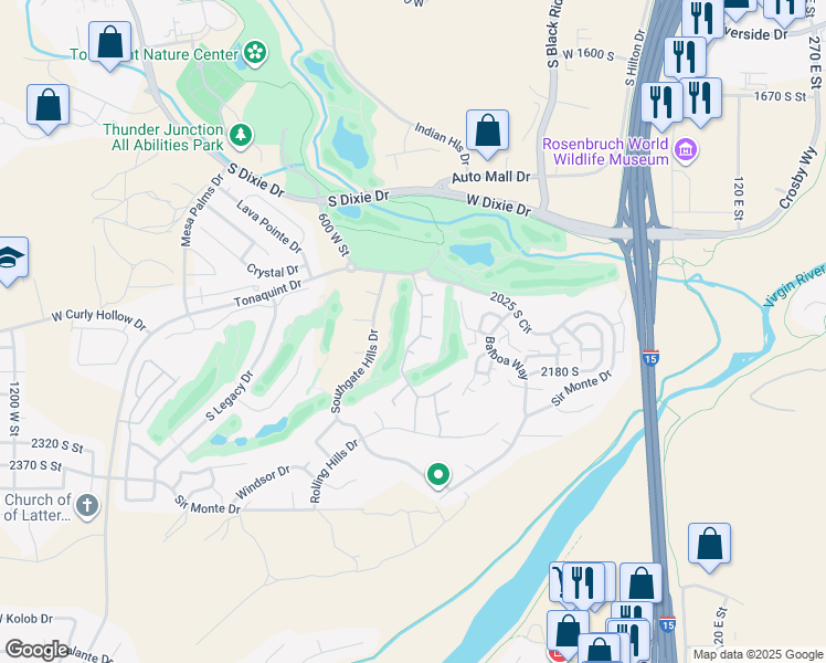 map of restaurants, bars, coffee shops, grocery stores, and more near 2104 Fairway Hills Drive in St. George