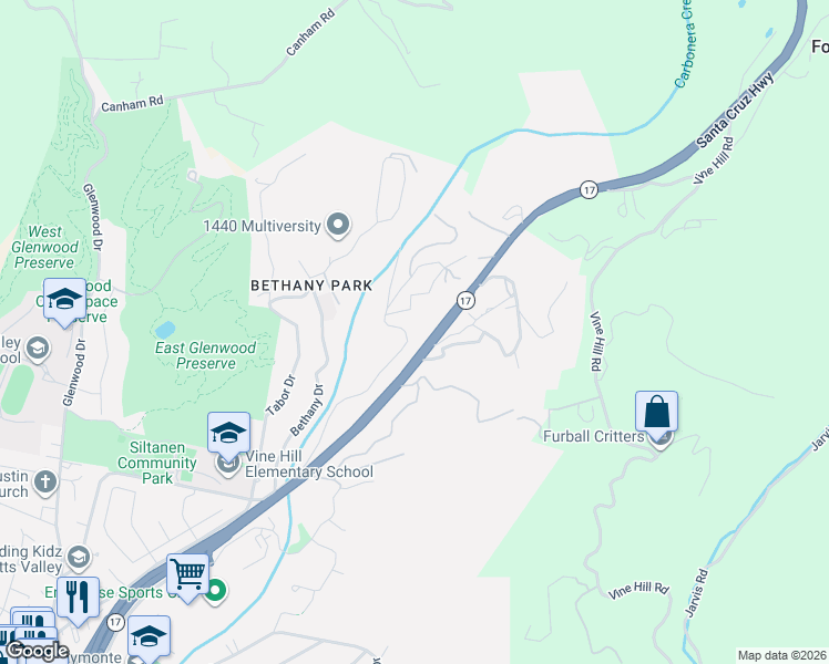 map of restaurants, bars, coffee shops, grocery stores, and more near 7034 Scotts Valley Drive in Scotts Valley