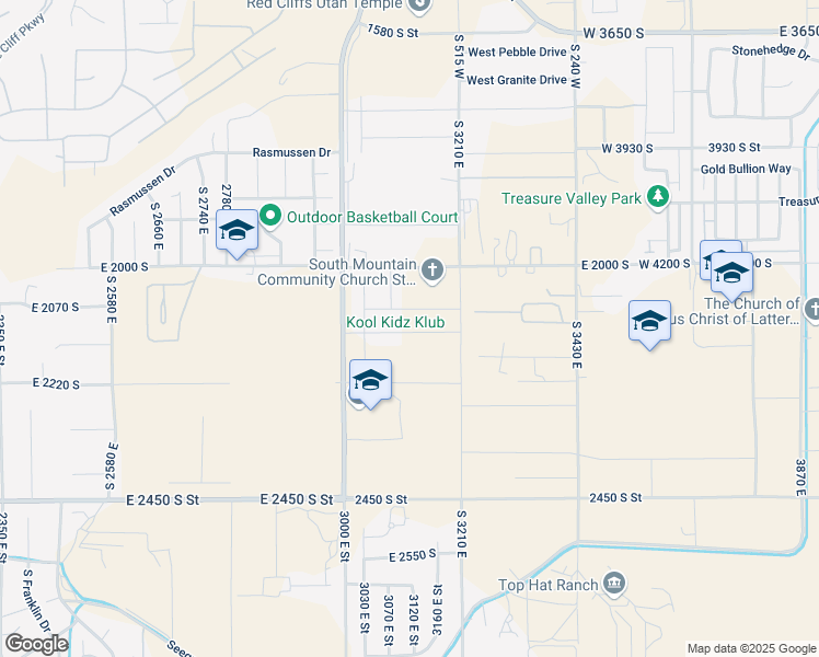 map of restaurants, bars, coffee shops, grocery stores, and more near 3105 2110 South Street in St. George